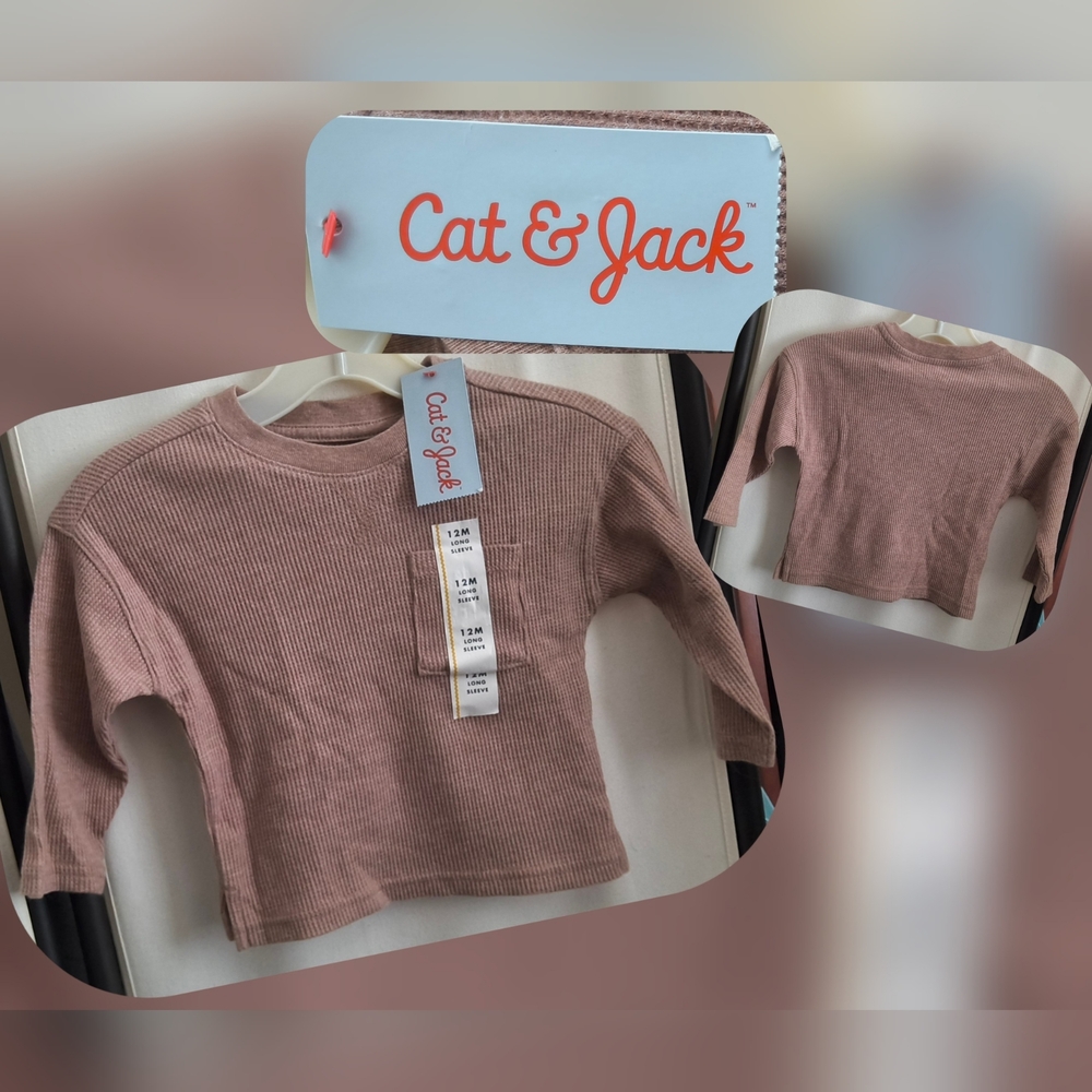 Cat & Jack Kids Long Sleeve Ribbed Top - Beige Size 12m (Nwts)